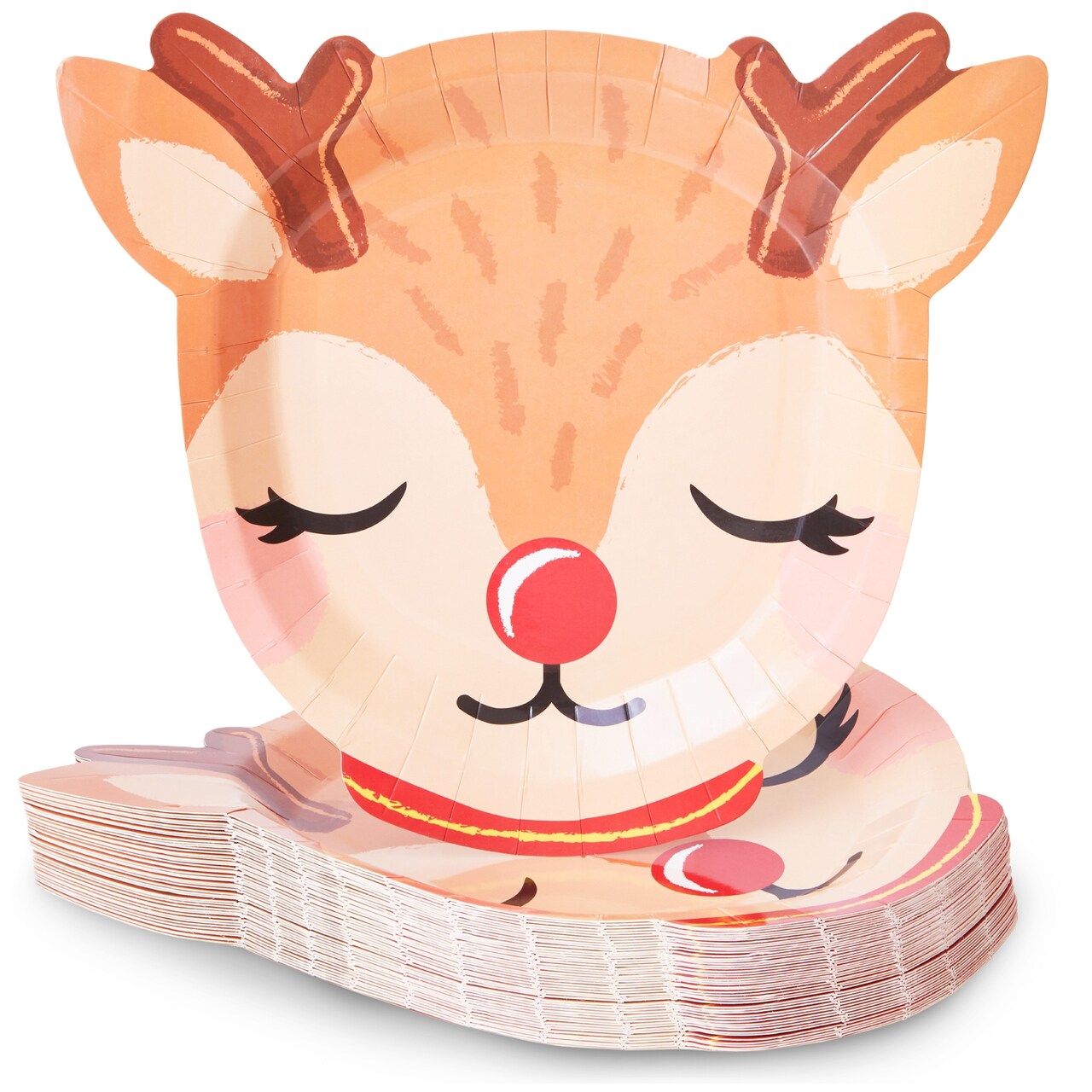 Blue Panda 48 Pack Christmas Paper Plates - Reindeer Die Cut - Winter Themed Party Plates for Xmas Supplies, Holiday Celebrations Gatherings with Friends (10 x 9 inch)